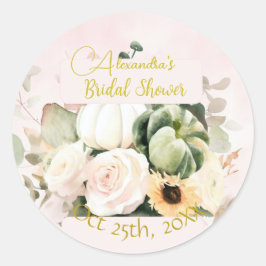 Adesivo Redondo Rosas brancas caem abóboras