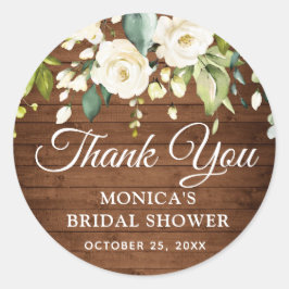 Adesivo Redondo Rosas brancas de madeira Chá de panela floral