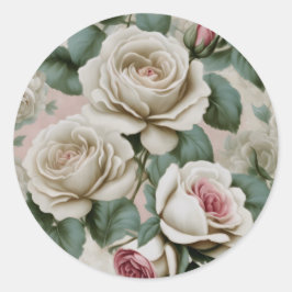 Adesivo Redondo Rosas Brancas e Rosa Gigantes