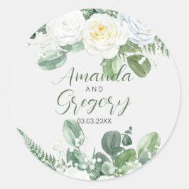 Adesivo Redondo Rosas Brancas Elegantes & Verdura