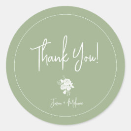 Adesivo Redondo Rosas brancas no Vinheta Verde Sage