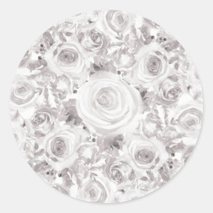 Adesivo Redondo Rosas Brancas Rústicas do Inverno Casamento Favor