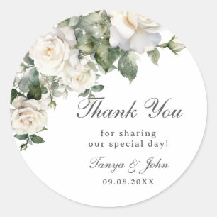 Adesivo Redondo Rosas Brancos de Marfim Brida de Casamento Floral