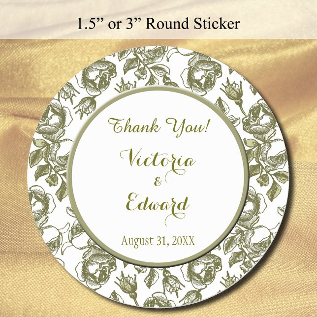 Adesivo Redondo Rosas brancos e Ouros Personalizados Obrigado Stic (Zazzle White and Golden Roses Round Custom Thank You Stickers)