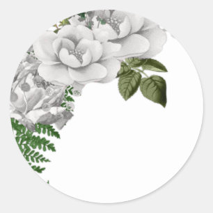 Adesivo Redondo Rosas brancos e samambaias que Wedding