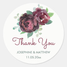 Rosas Burgundy Casamento Watercolor Obrigado