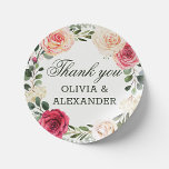 Adesivo Redondo Rosas cor-de-água rosa. Obrigado de casamento<br><div class="desc">Elegante obrigado floral de aquarela que você cola com rosas cor-de-rosa para o casamento botânico do jardim de verão. Entre em contato comigo se precisar de itens adicionais.</div>