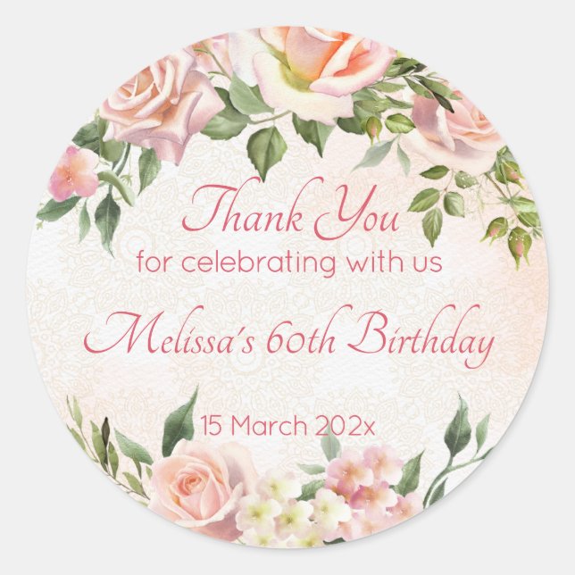 Adesivo Redondo Rosas cor-de-rosa, cor-de-rosa, pastel (Frente)