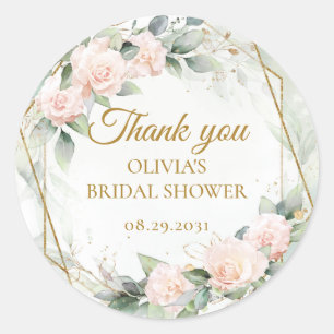 Adesivo Redondo Rosas cor-de-rosa desbotadas boho com folhagens e 