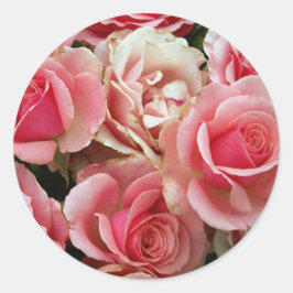 Adesivo Redondo Rosas cor-de-rosa e creme Flores Florais