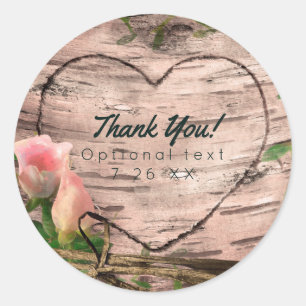 Adesivo Redondo Rosas Cor-de-Rosa Rústicas & Vinhas Bétula Branca 