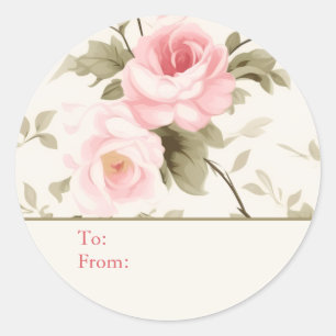Adesivo Redondo Rosas Cor-de-Rosa Shabby Chic Personalizadas Para