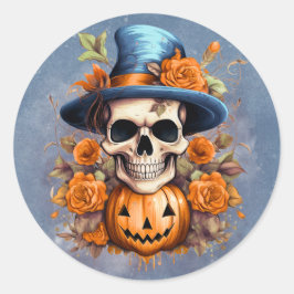 Adesivo Redondo Rosas de abóbora do crânio do Halloween