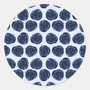 Adesivo Redondo Rosas de aguarela azul, casamento rústico charmoso