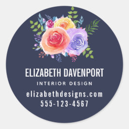 Adesivo Redondo Rosas de Aquarela Buquê Floral Negócios