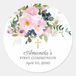 Adesivo Redondo Rosas de Blush e Peonies First Communker