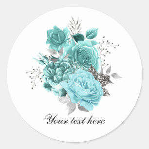 Adesivo Redondo Rosas de casamento azul-turquesa elegantes persona