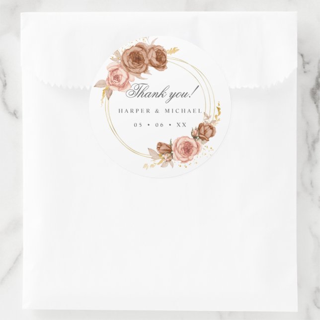 Adesivo Redondo rosas de champanhe blush rosa obrigado de casament (Bolsa)