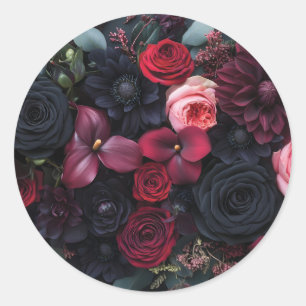 Adesivo Redondo Rosas de Disposição Floral Escuro Elegante