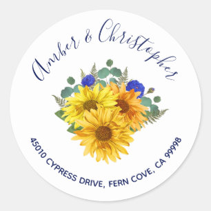 Adesivo Redondo Rosas de girassol Endereço de casamento Envelope 