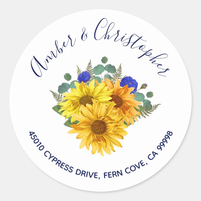 Adesivo Redondo Rosas de girassol Endereço de casamento Envelope S (Frente)
