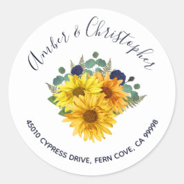 Adesivo Redondo Rosas de girassol Endereço de casamento Envelope S