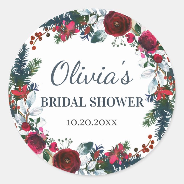 Adesivo Redondo Rosas de inverno Elegante Burgundy CHÁ DE PANELA F (Frente)