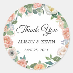 Adesivo Redondo Rosas De Jardim Floral Wreath Weding Favor Obrigad