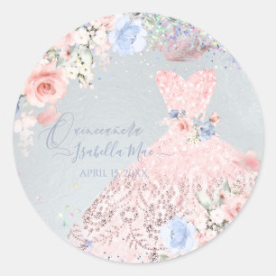 Adesivo Redondo Rosas De Lâmpada Com Brilho Rosa, De Quinceanera