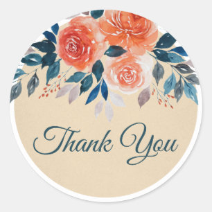Adesivo Redondo Rosas De Laranja Aquarela Casamento Obrigado