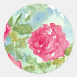Adesivo Redondo Rosas de Lixo Inglês Rosa Flores de Aquarela