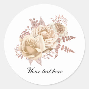 Adesivo Redondo Rosas de marfim elegantes personalizáveis