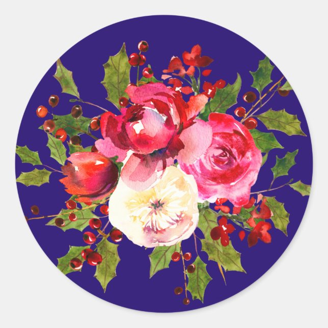 Adesivo Redondo Rosas de Natal Holly e Berries (Frente)