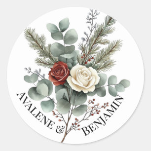 Adesivo Redondo Rosas de Natal Vermelho Branco Floral Casamento
