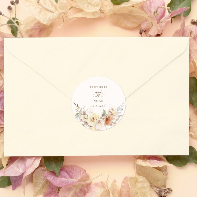 Adesivo Redondo Rosas de outono russos Aquarela Botânica (Criador carregado)