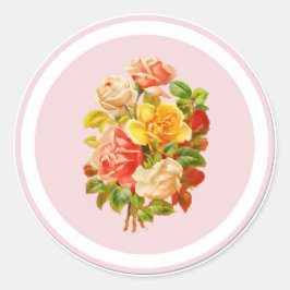 Adesivo Redondo Rosas de vinheta de palmilha cor-de-rosa