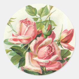 Adesivo Redondo rosas de vinheta em vinhetas cor-de-rosa