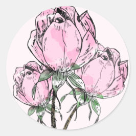Adesivo Redondo Rosas Desenhados à Mão