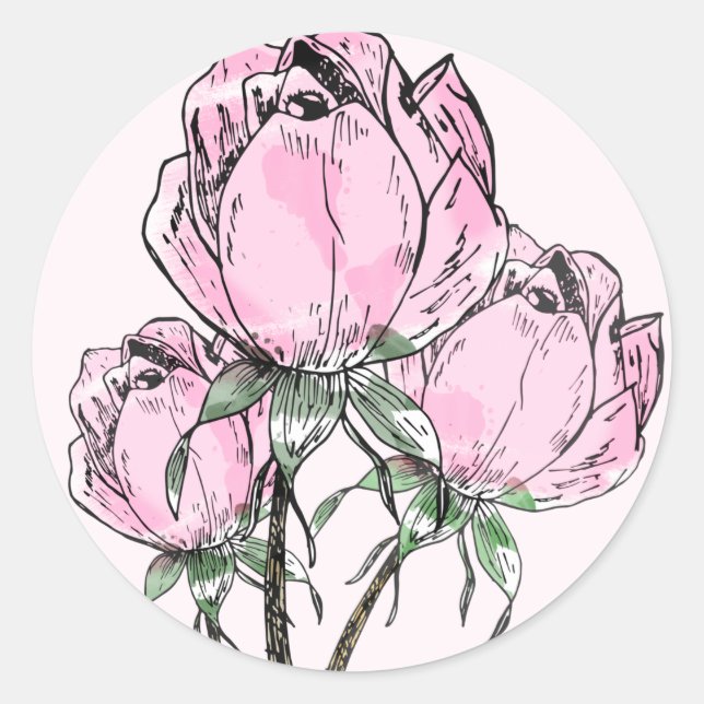 Adesivo Redondo Rosas Desenhados à Mão (Frente)