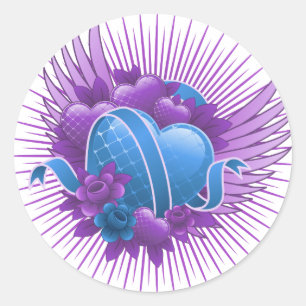 Adesivo Redondo Rosas e Asas de Corações Azuis