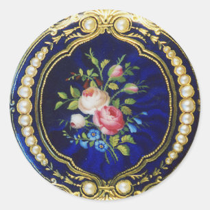 ADESIVO REDONDO ROSAS E FLORES DO VINTAGE COM PÉROLAS