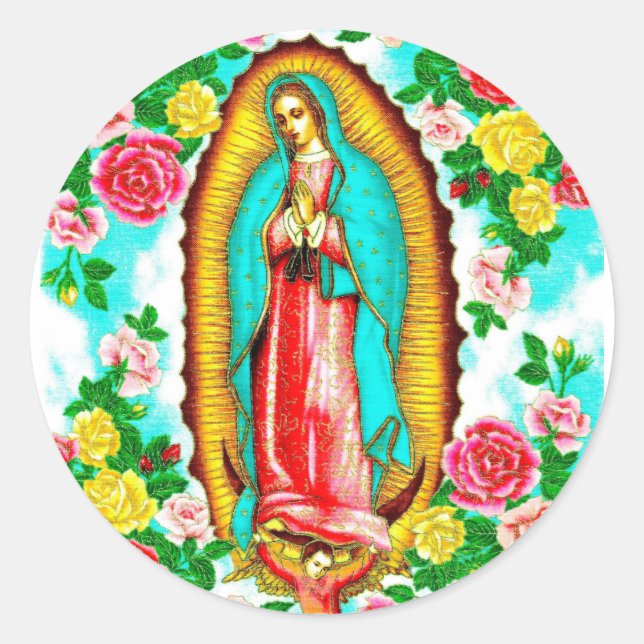 ADESIVO REDONDO ROSAS E MADONA DE GUADALUPE.ART DESIGN (Frente)