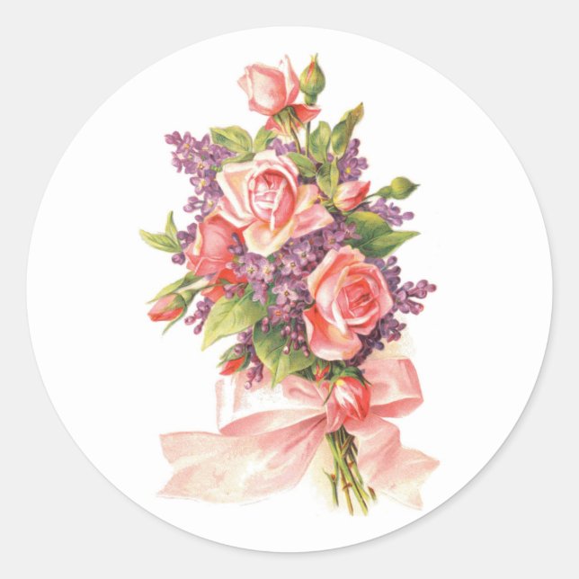 Adesivo Redondo Rosas e Violetas Rosa (Frente)