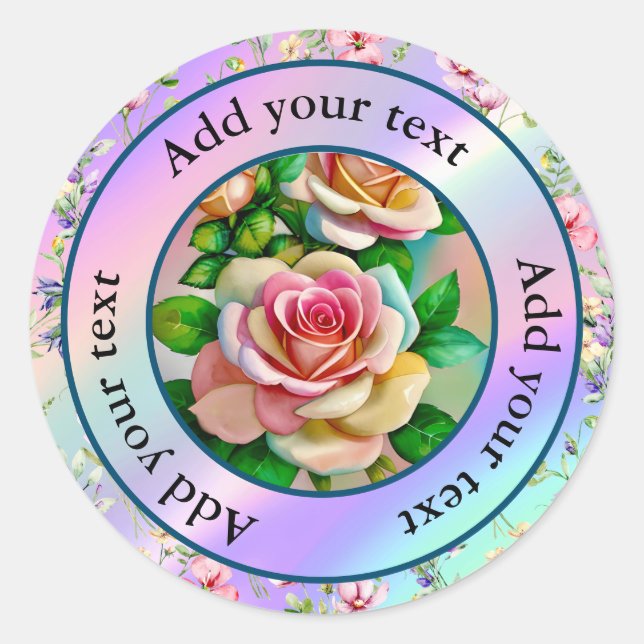 Adesivo Redondo Rosas Elegantes Rosa e Amarelo Aquarela Pastel (Frente)