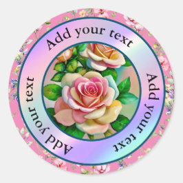Adesivo Redondo Rosas Elegantes Rosa e Amarelo Aquarela Pastel