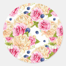 Rosas em Aquarela e Padrão Botânico de Mirtilos