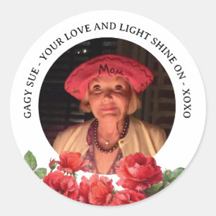 Adesivo Redondo Rosas em Aquarela Foto Personalizada Em Memória Am