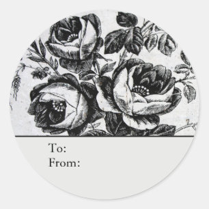 Adesivo Redondo Rosas em Preto e Branco Personalizadas De e Para