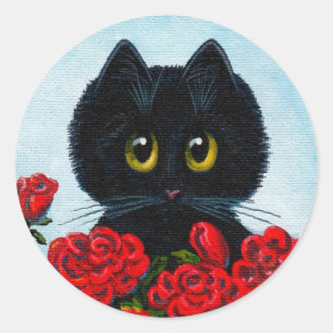 Adesivo Redondo Rosas engraçados Creationarts da arte do gato
