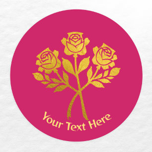 Adesivo Redondo Rosas Florais Rosa Personalizadas em Ouro Falso